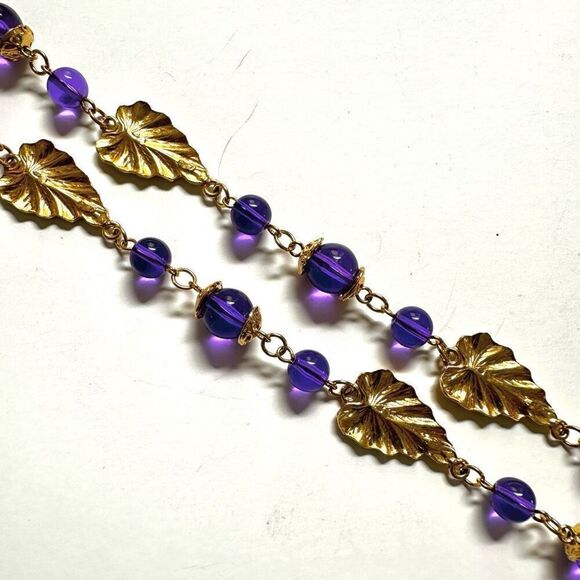 Trifari purple gold tone leaves long necklace - Picture 2 of 9